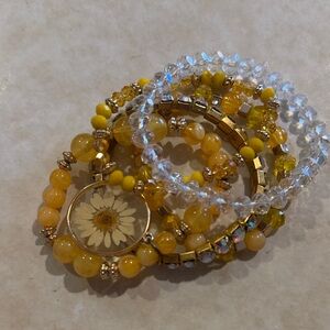 Yellow and Gold Beaded Bracelet Set